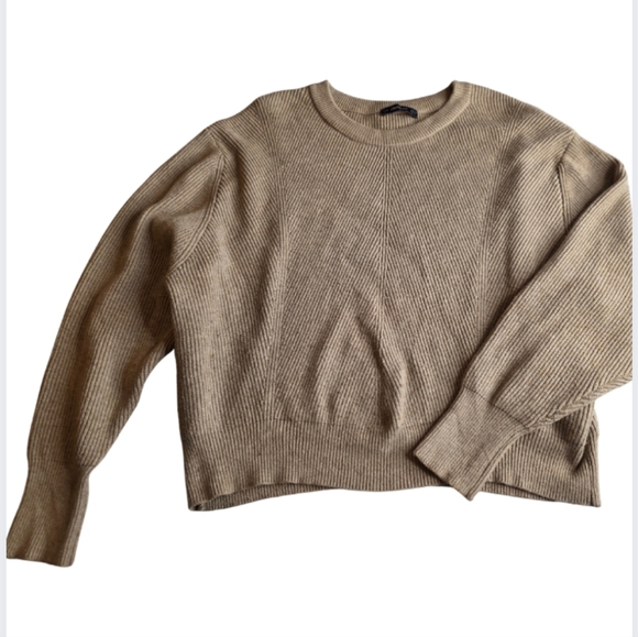 ZARA Beige Sweater XL Rib Knit Crop Minimalist Neutral 2655-Q - Picture 4 of 8
